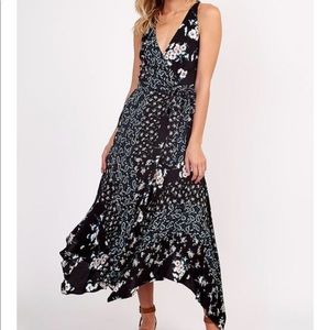 Size Small Black Surplice Floral Wrap Maxi Dress